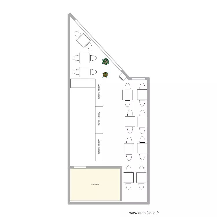 vilars. Plan de 1 pièce et 9 m²