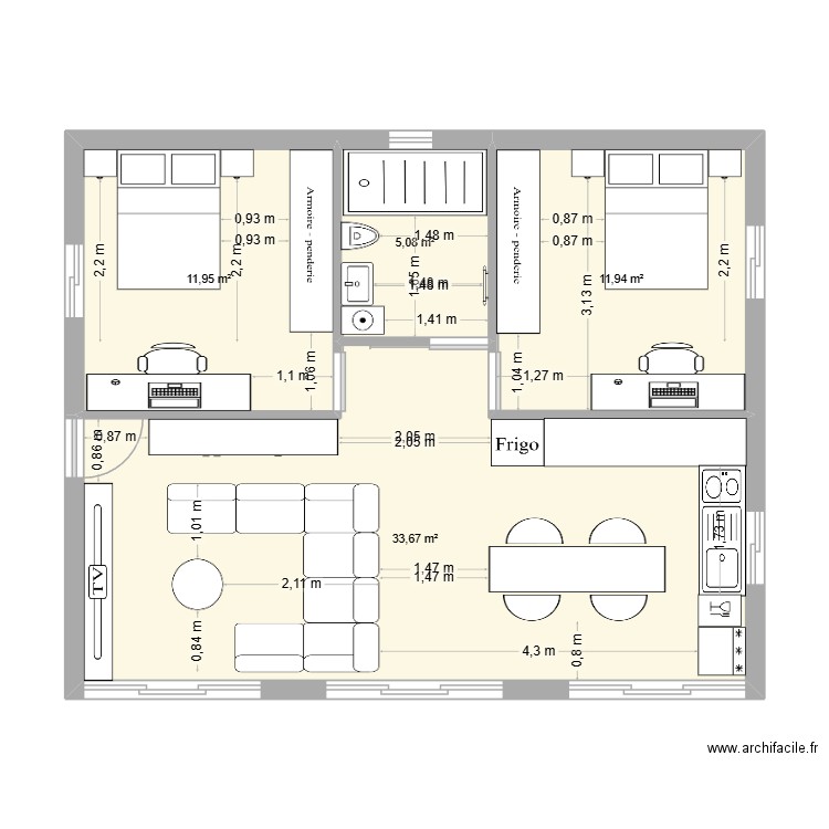 plan maison. Plan de 4 pièces et 63 m2