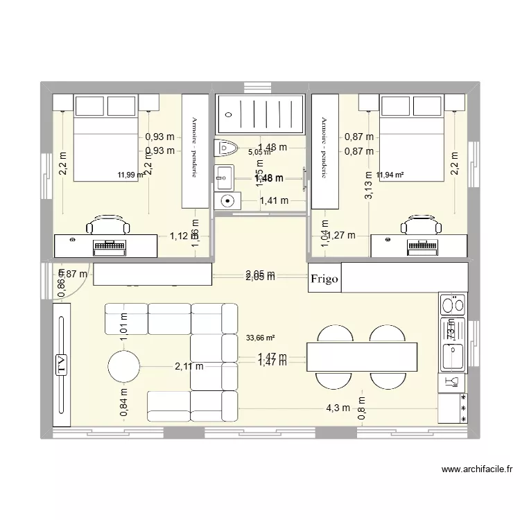 plan maison. Plan de 4 pièces et 63 m²
