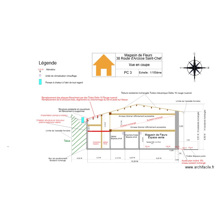 PC 3 COUPE AVEC VUE TOITURE APPENTIS APRES TRAVAUX Dernier. Plan de 0 pièce et 0 m2