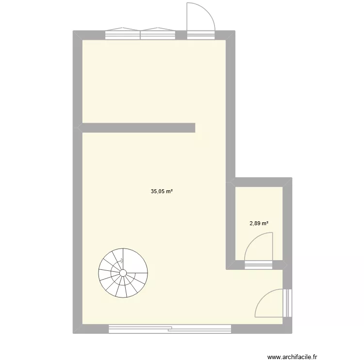 RDC. Plan de 2 pièces et 38 m²
