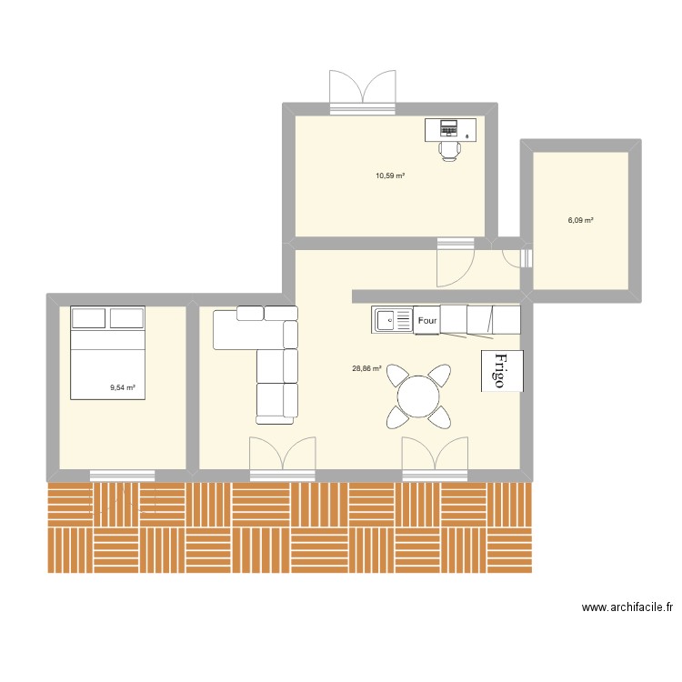 appart. Plan de 4 pièces et 55 m2