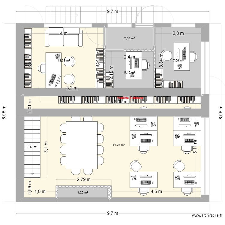 Locaux de l'exploitant - SCADA. Plan de 21 pièces et 224 m2