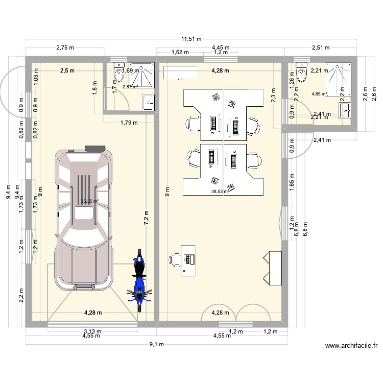 maison 109 bis. Plan de 4 pièces et 82 m2