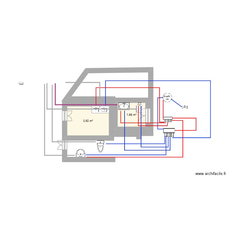 mou. Plan de 2 pièces et 6 m2