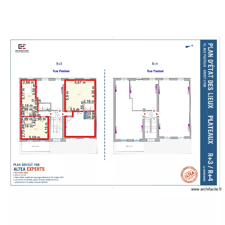 PASTEUR R+3 R+4. Plan de 6  et 73 m²