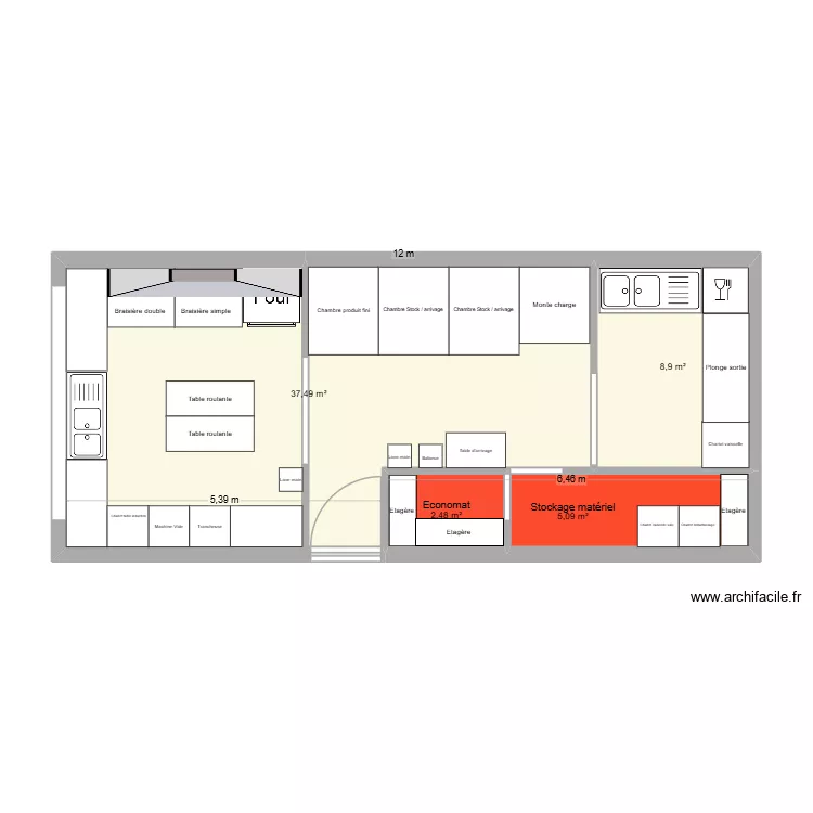 Local Payerne-v4. Plan de 4  et 54 m²