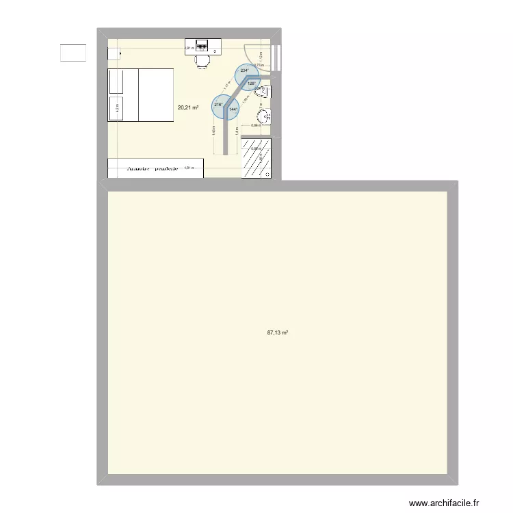 vue de dessus. Plan de 2  et 107 m²