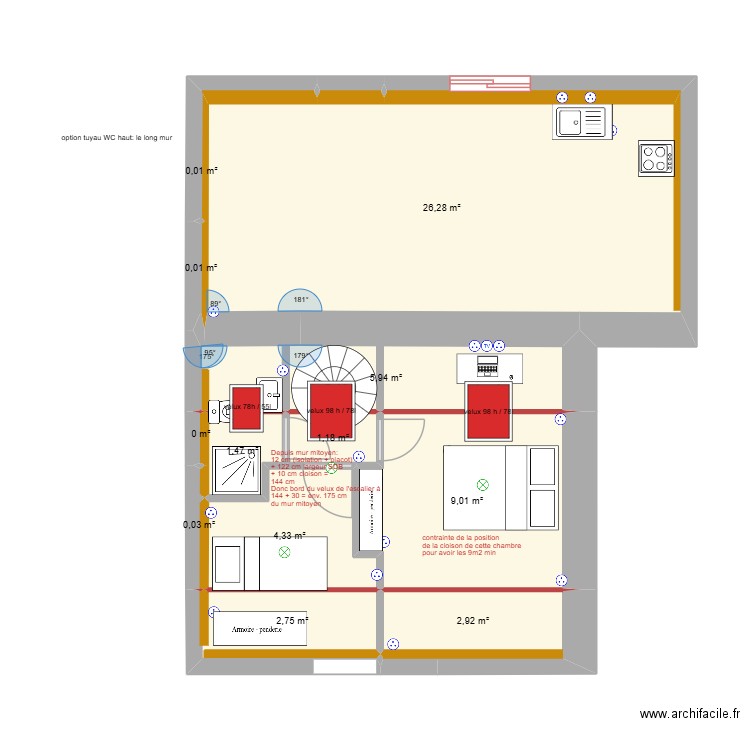 Etage Bodiguel middle 8 - position velux. Plan de 12 pièces et 54 m2