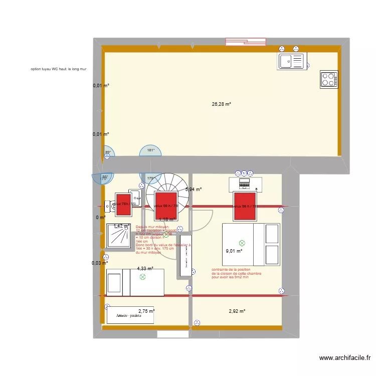 Etage Bodiguel middle 8 - position velux. Plan de 