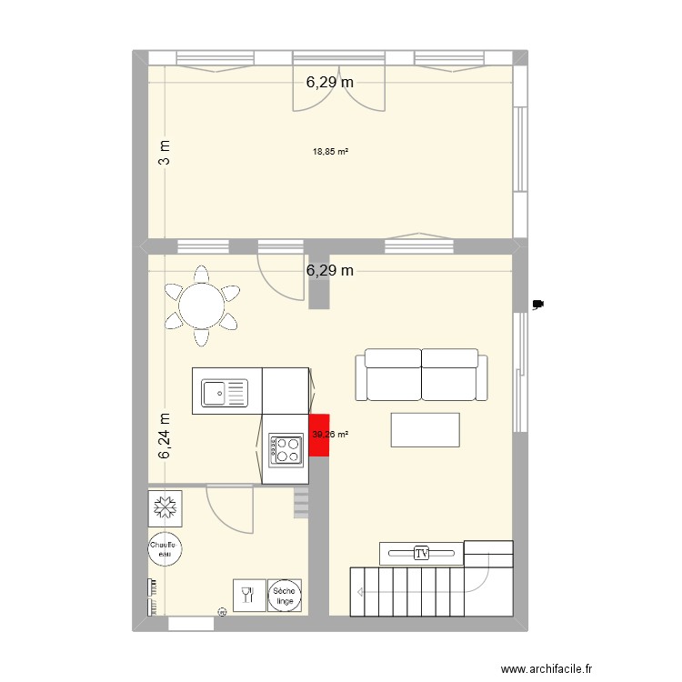 Maison. Plan de 2 pièces et 58 m2