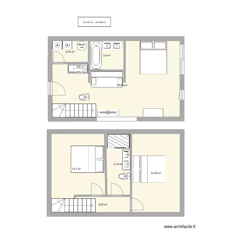 Essai 2. Plan de 7 et 68 m² Essai 2. Plan de 7 et 68 m²