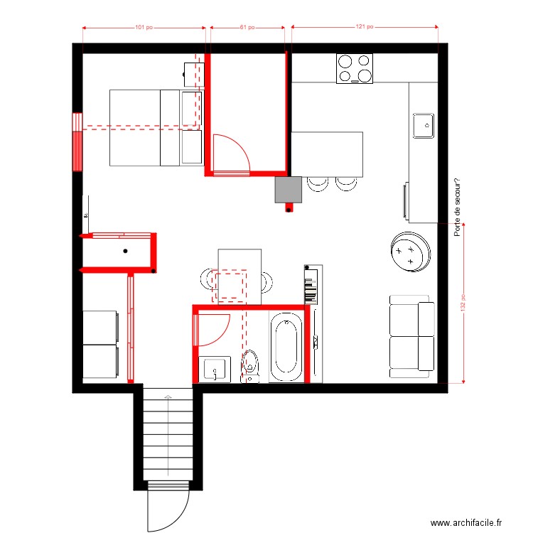 Lavoie Sous-Sol 3. Plan de 2 pièces et 53 m2
