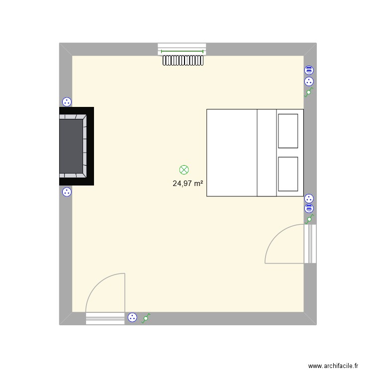 chambre 2eme. Plan de 1 pièce et 25 m2