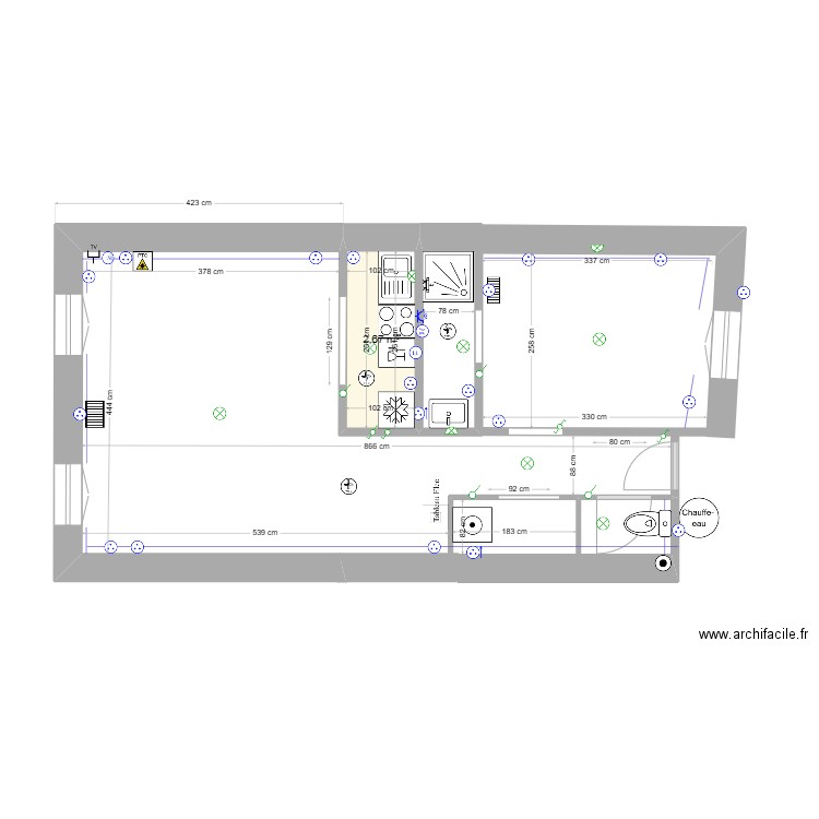 Parrerie . Plan de 1 pièce et 3 m2