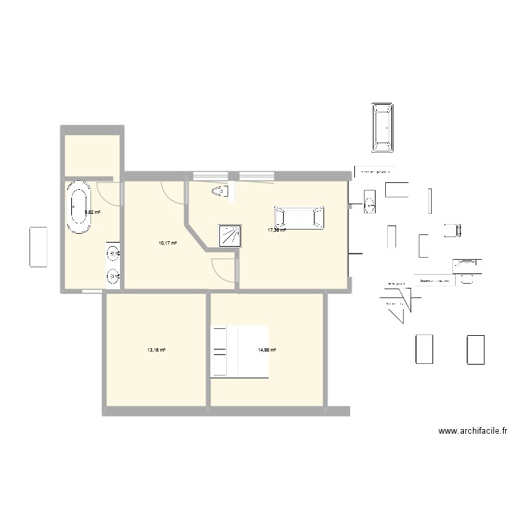 sdb bis. Plan de 5 pièces et 65 m2