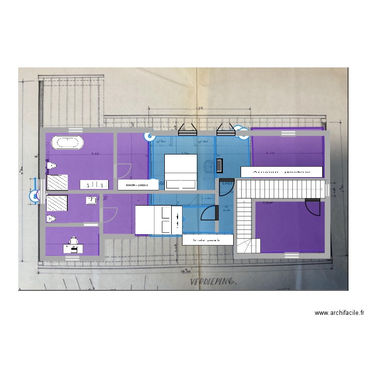 de panne etage AVEC ESCALIER 22/11. Plan de 1 pièce et 7 m2