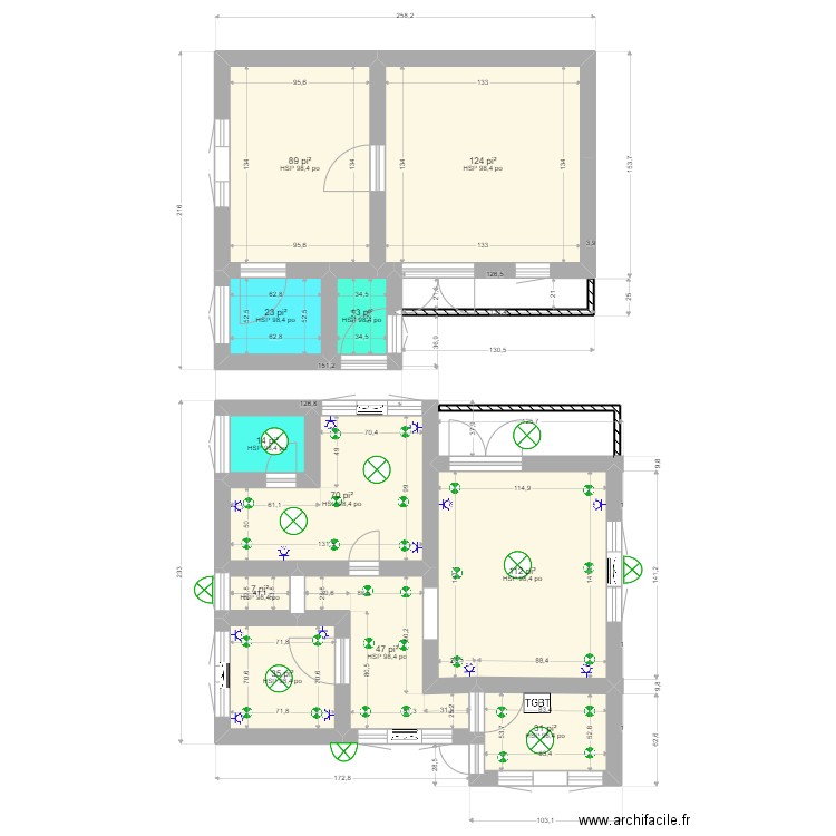 E,lectricite Baldé kipé7. Plan de 11 pièces et 52 m2