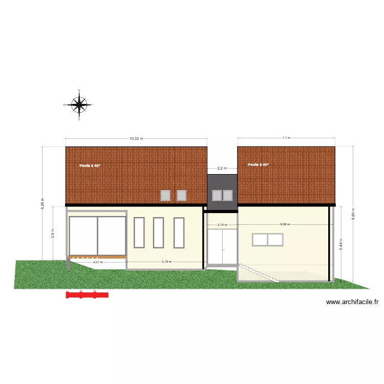 PLAN DE FACADE AVANT TRAVAUX. Plan de 4  et 89 m²