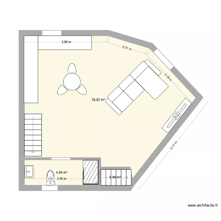 2e Maison Roubaix am&eacute;nag&eacute; couche 1. Plan de 3  et 44 m²