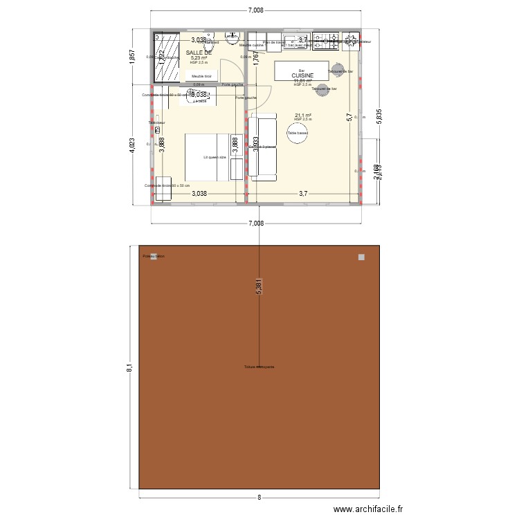 VAITURA PLAN. Plan de 3 pièces et 38 m2