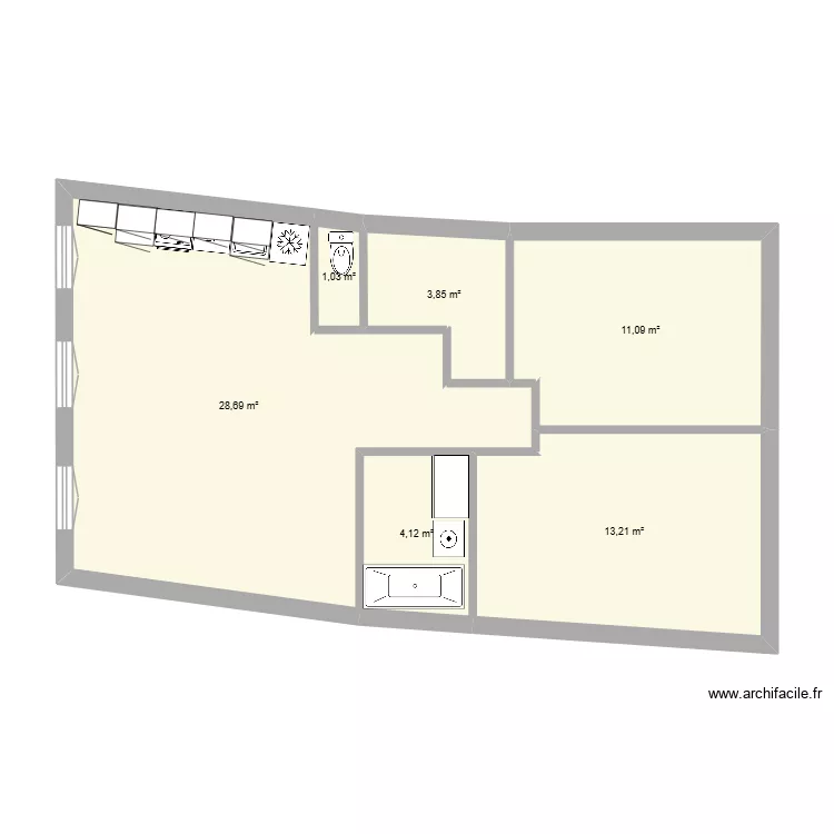 EMILIE origine r&eacute;nov&eacute;. Plan de 6  et 62 m²