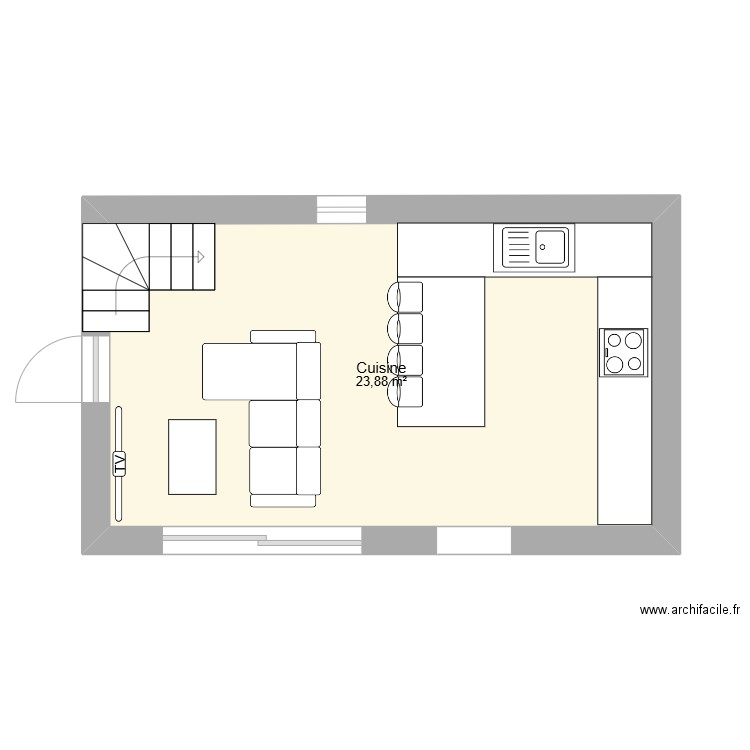 CUISINE INCHEVILLE. Plan de 1 pièce et 24 m2