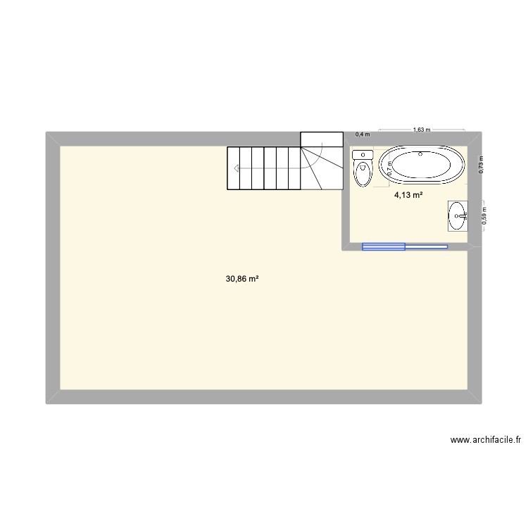 idée salle de bain Mary. Plan de 2 pièces et 35 m2