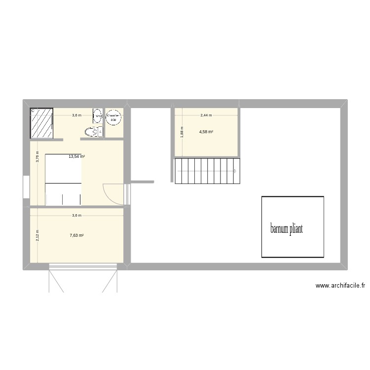 chambre versols 2. Plan de 3 pièces et 26 m2