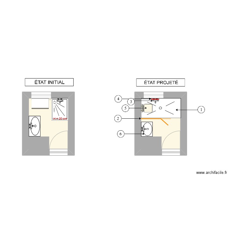 BAYONNA. Plan de 2 pièces et 6 m2