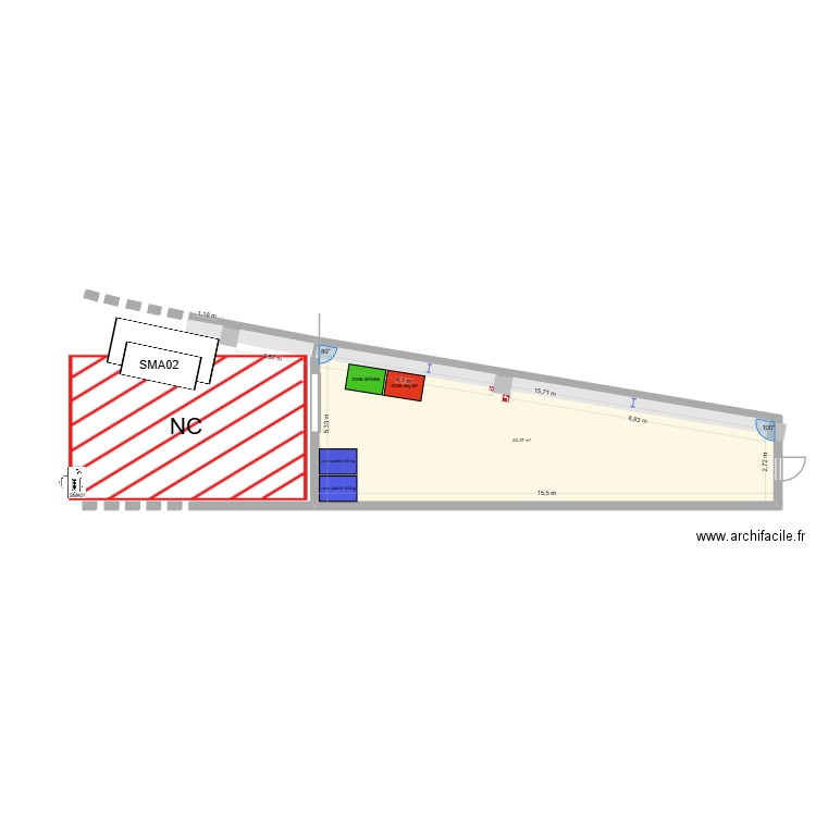 peinture zone kitting. Plan de 1 pièce et 62 m2