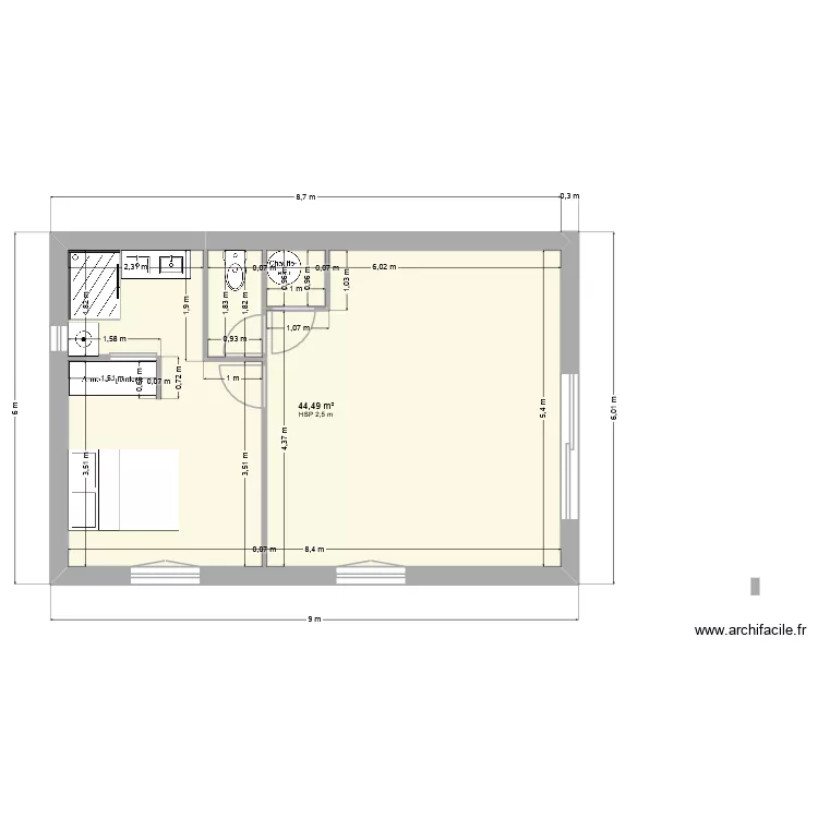 Projet rectangulaire. Plan de 1 et 44 m² Projet rectangulaire. Plan de 1 et 44 m²