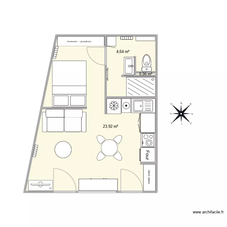 T1 location. Plan de 3  et 29 m²