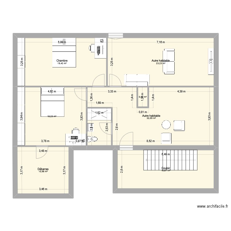 étage gourier saubusse. Plan de 7 pièces et 122 m2