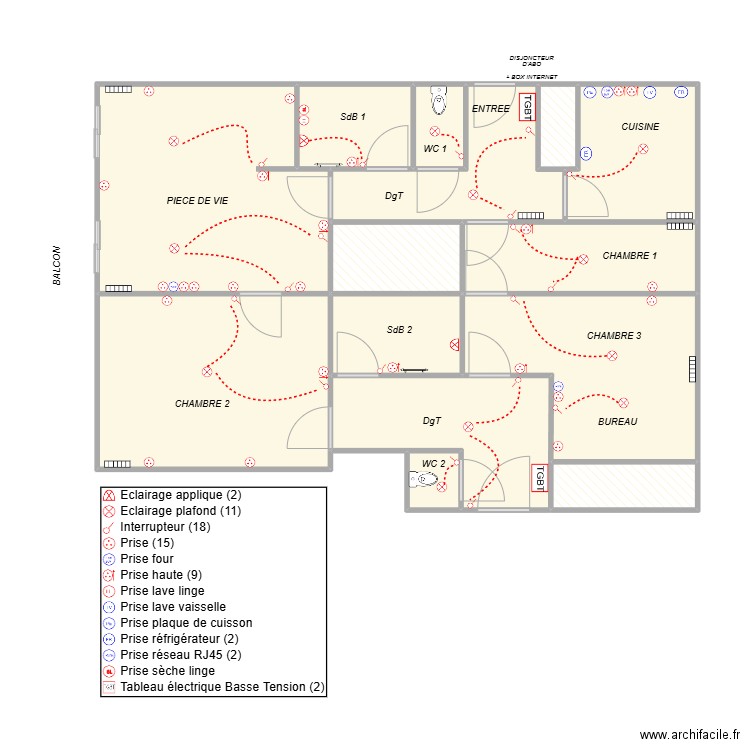 CHAUVET PLAN (ISMAEL). Plan de 14 pièces et 85 m2