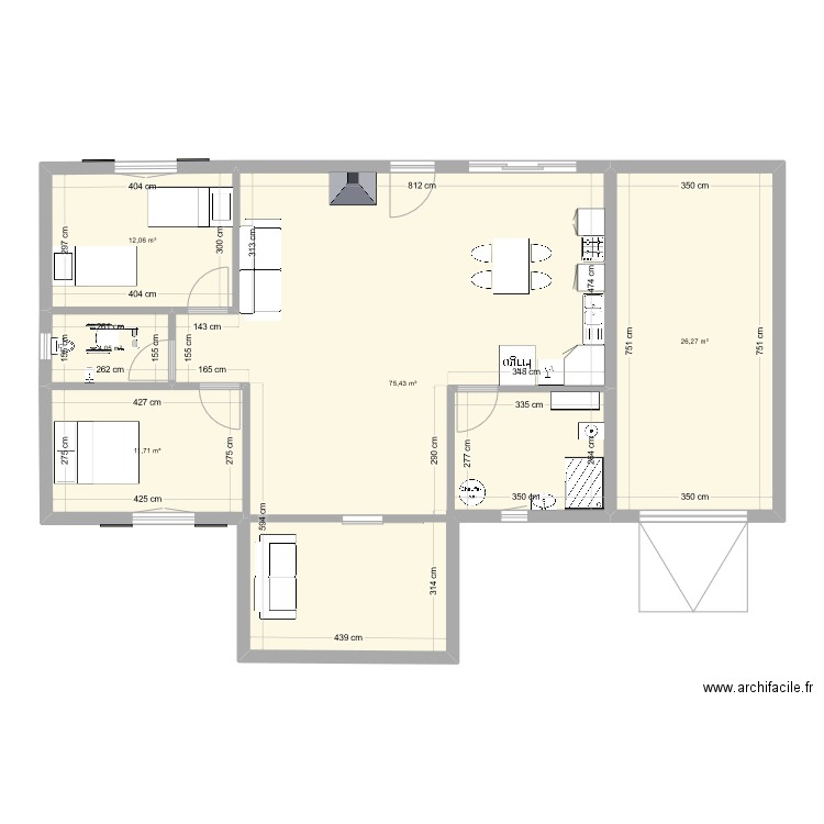 MAISON T. Plan de 5 pièces et 130 m2