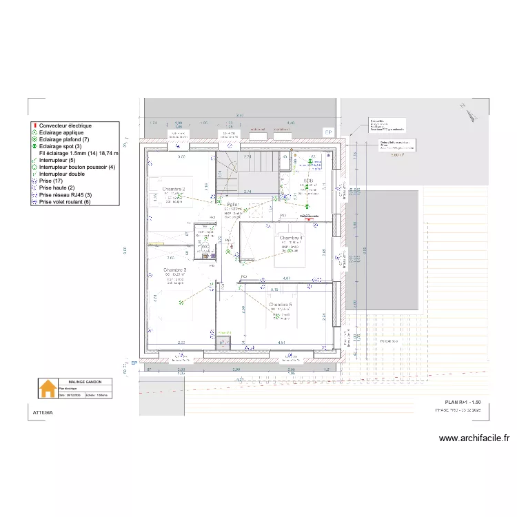 Plan électrique R+1 Malinge Gandon. Plan de Plan électrique R+1 Malinge Gandon. Plan de