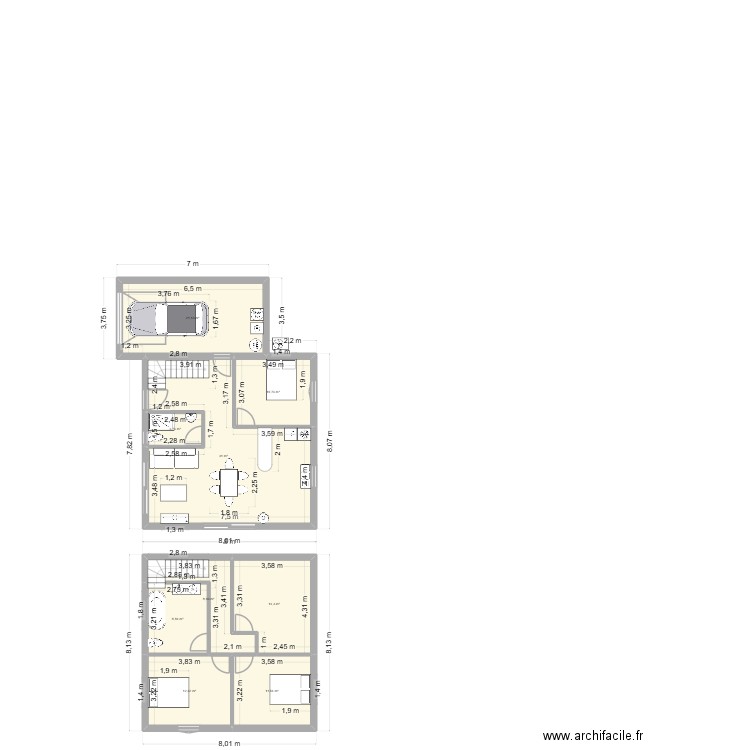 Marion et kiki V2. Plan de 9 pièces et 132 m2
