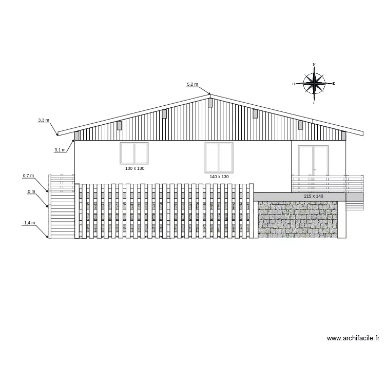 Facade Ouest 100m2. Plan de 