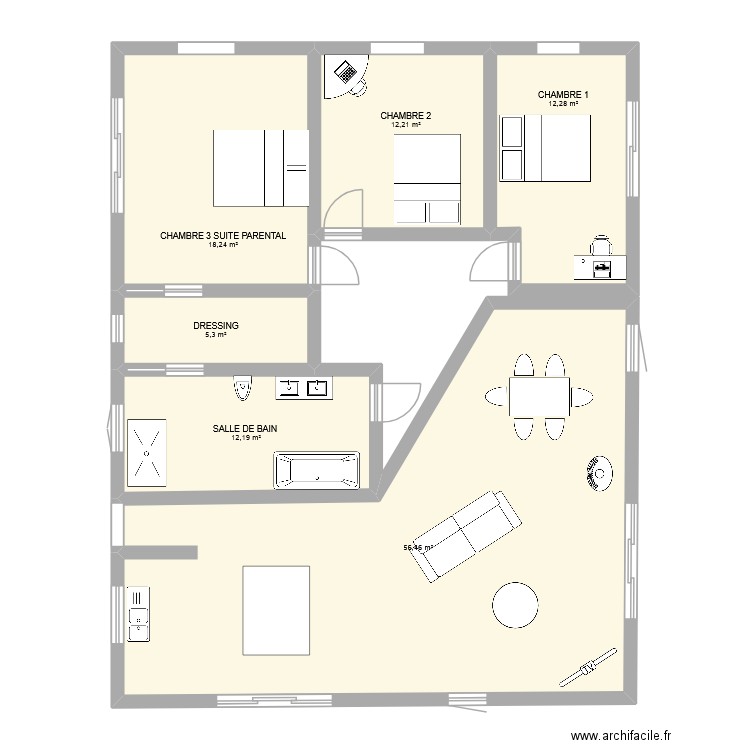PLAN 3 BOURGNEUF. Plan de 6 pièces et 117 m2