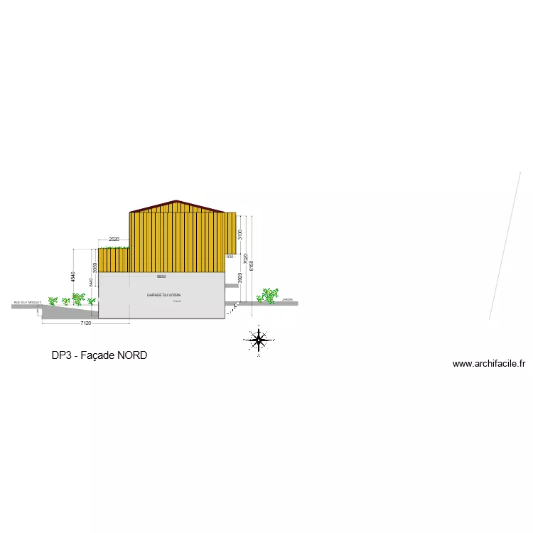 Façade latérale Nord. Plan de 6 et 66 m² Façade latérale Nord. Plan de 6 et 66 m²