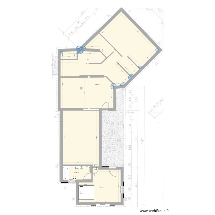 Petillante. Plan de 3 pièces et 147 m2
