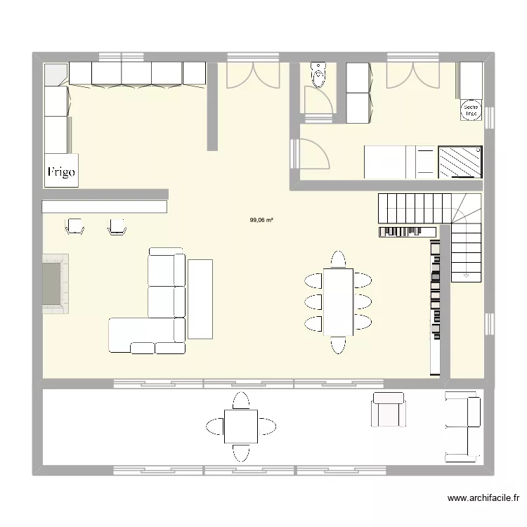 RDC maison R. Plan de 1  et 99 m²