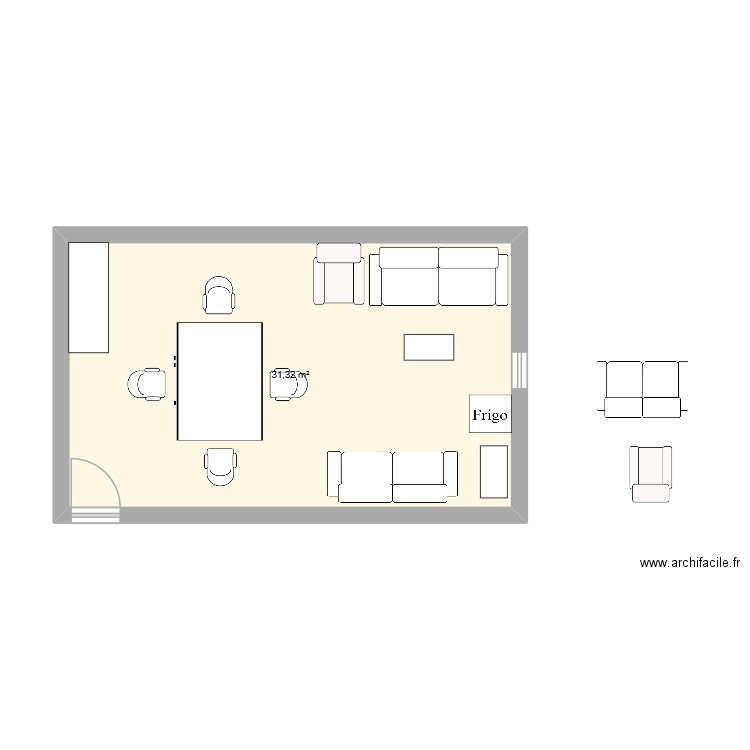 salle des fetes. Plan de 1 pièce et 31 m2