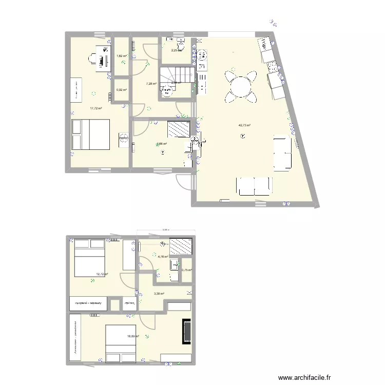 maison leval. Plan de 13  et 121 m²