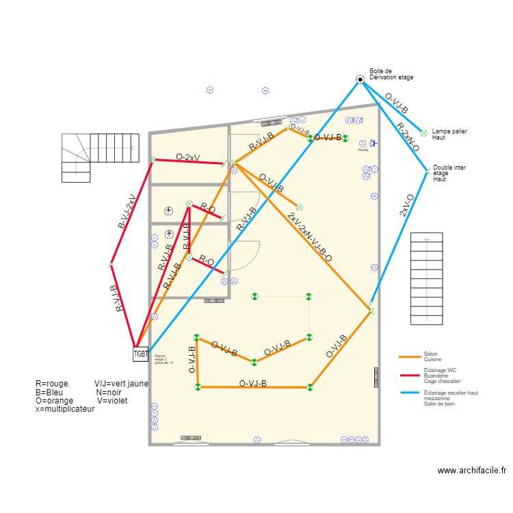 Marie jerome eclairage RDC-Etage 1. Plan de 4 pièces et 58 m2