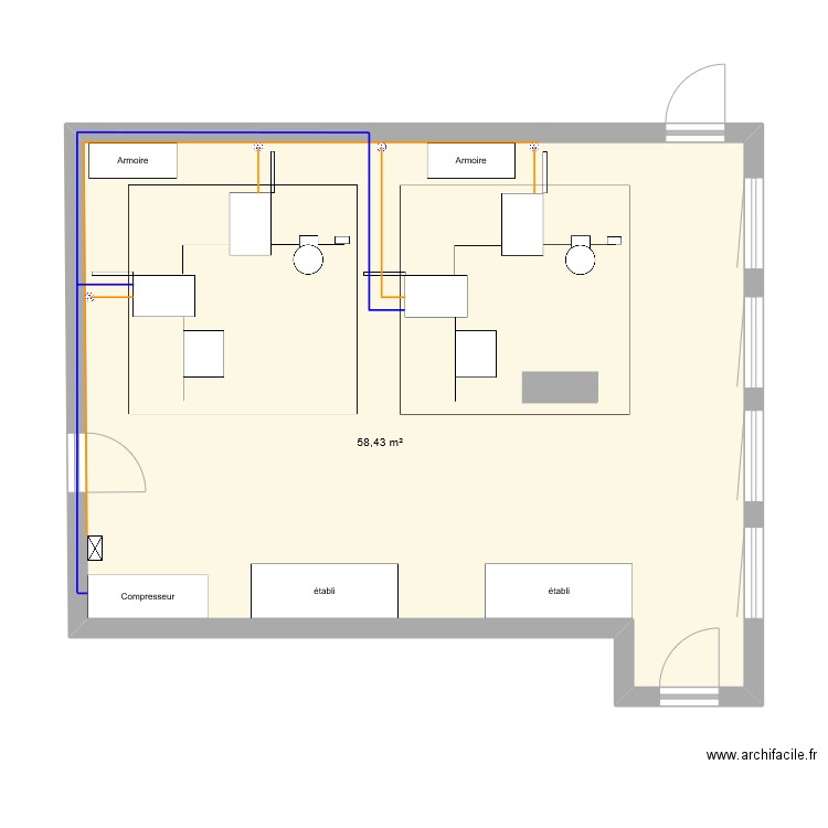 salle 128. Plan de 1 pièce et 58 m2