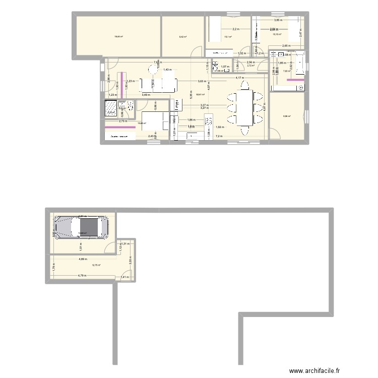 Lot 10. Plan de 13 pièces et 163 m2
