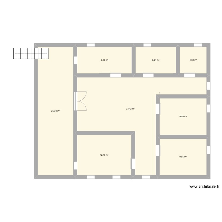 Maison Etage 1. Plan de 8 pièces et 108 m2