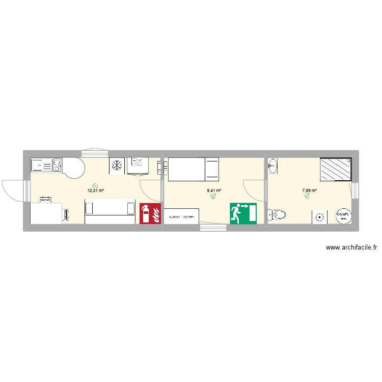 Conteneur. Plan de 3 pièces et 30 m2